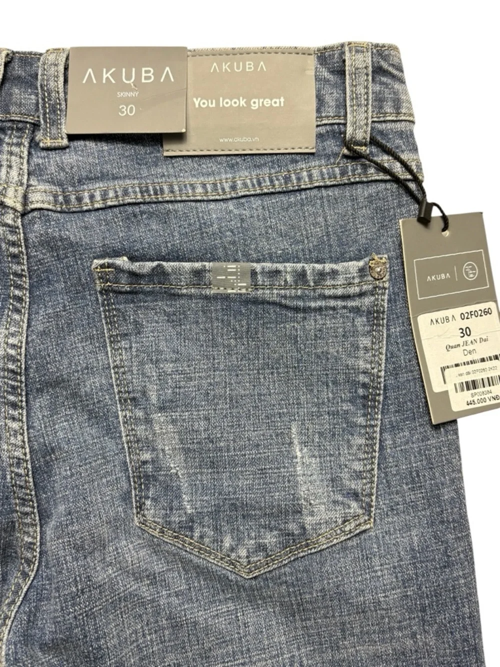 NWT Akuba Slim Fit Skinny Jeans Faded Blue Distressed Whiskered Denim • Size 30 - Picture 5 of 12